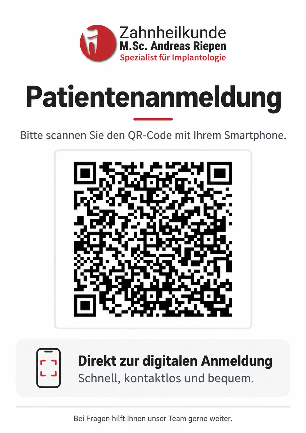 Patientenanmeldung: QR-Code mit dem Smartphone scannen und den Anamnesebogen digital ausfüllen